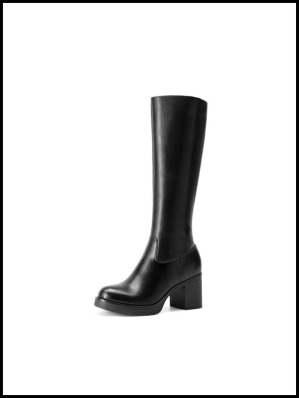Luxe PU Shine Knee High Chunky Platform Heel Side Zipper Tall Boots